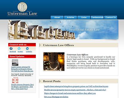 עיצוב ובניית אתר Unterman Law - Israel Real Estate Law